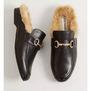 Steve Madden Black Mules with Gold Accents